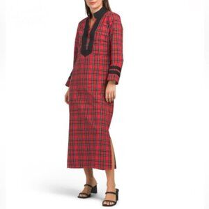 Sail to Sable Red Black Plaid Caftan dress Large  NWT